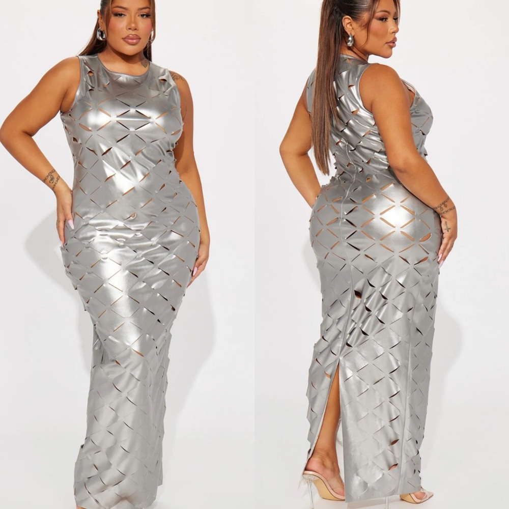 NWT Cut out faux silver dress - 1X
